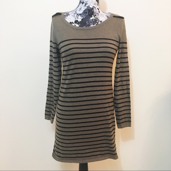 LOFT Dresses & Skirts - LOFT Brown & Black Stripe Sweater Dress